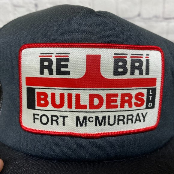 Vintage Trucker Hat Mesh Cap Snapback Black RE BRI Builders Fort McMurray OSFA - Picture 6 of 9